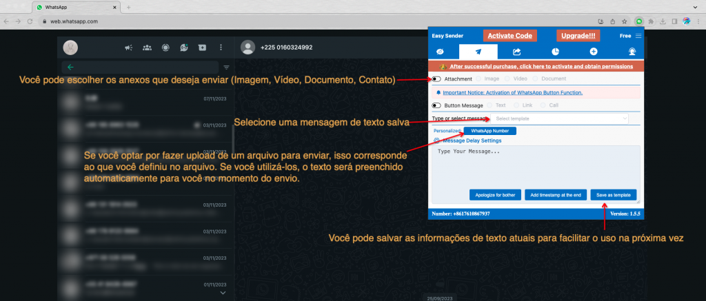 Selecionar modelo de mensagem e anexos