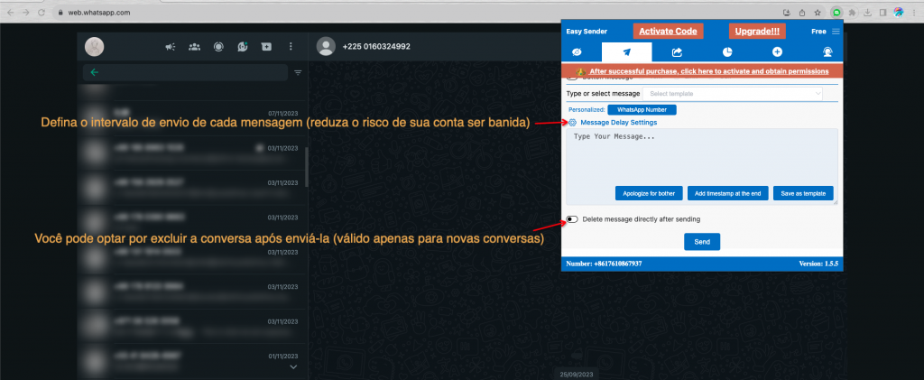 Definir intervalo e excluir novas conversas
