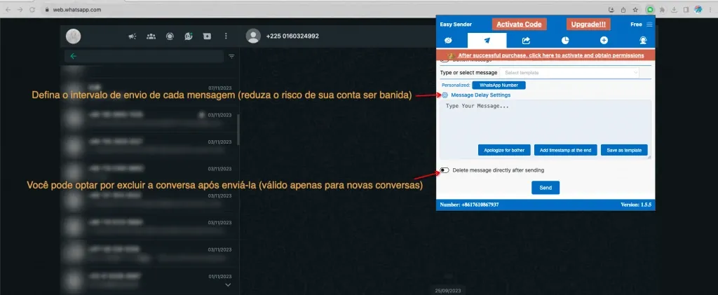 Definir intervalo e excluir novas conversas