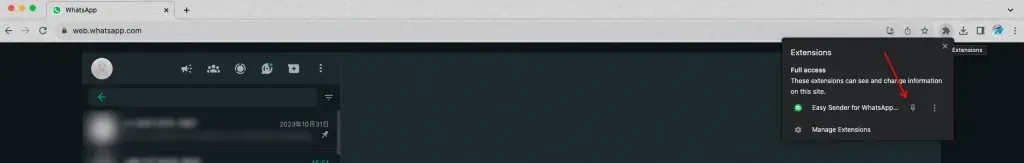 点击浏览器右上角扩展图标