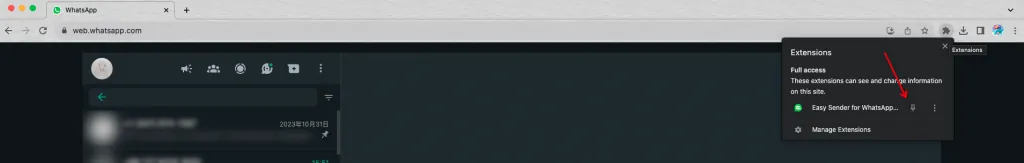 Click the extensions icon in the upper right corner of the browser