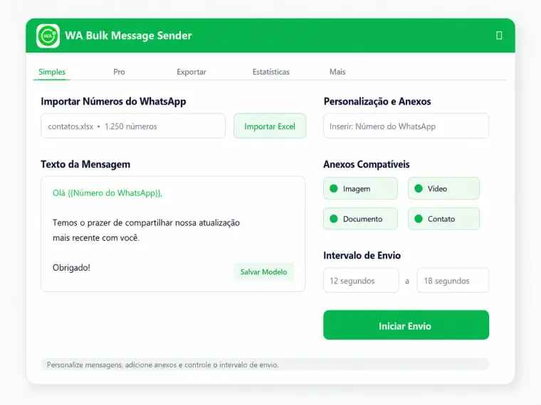 Importe Contatos e Prepare sua Mensagem