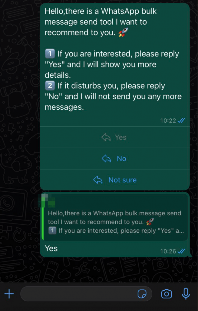 User replying by clicking Button 1
