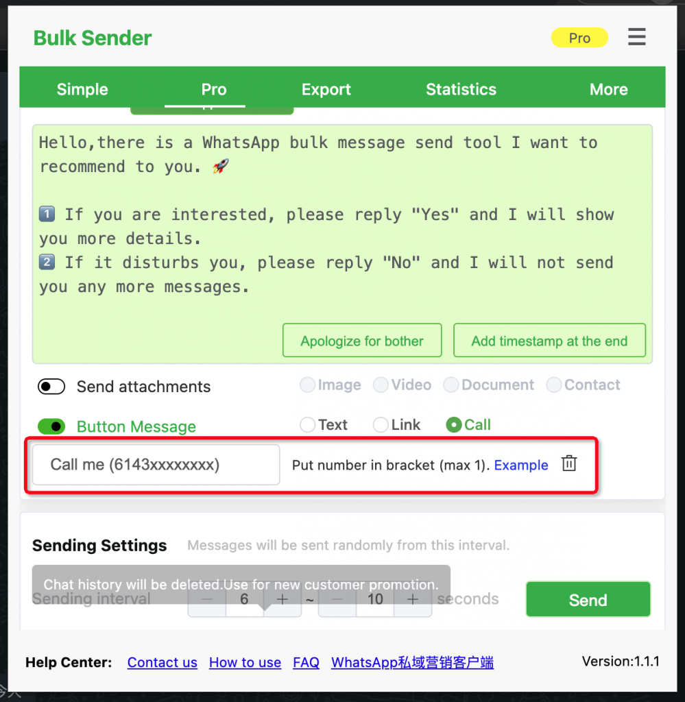 Call option and Call Example button