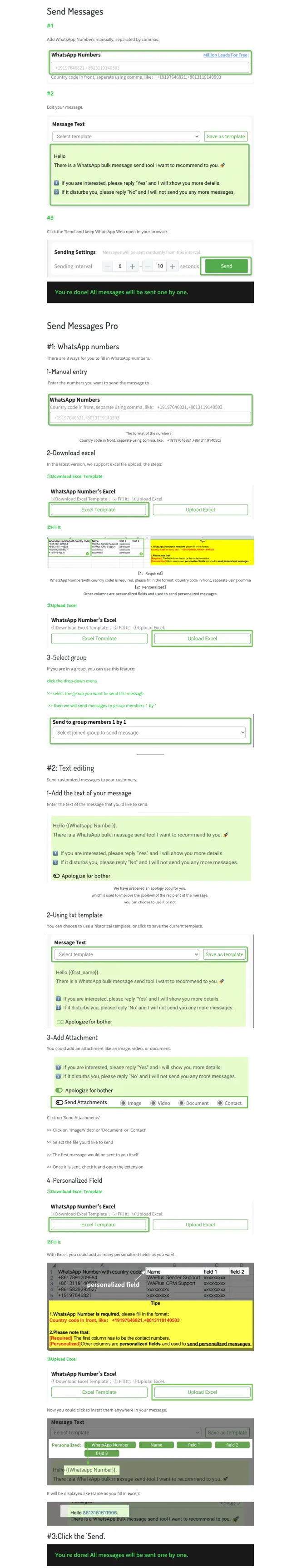 How to use WAWebSender - Send Messages and Send Messages Pro guide