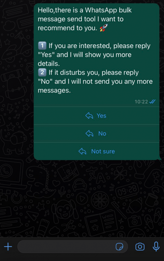 WhatsApp chat with button message (Button 1, 2, 3)