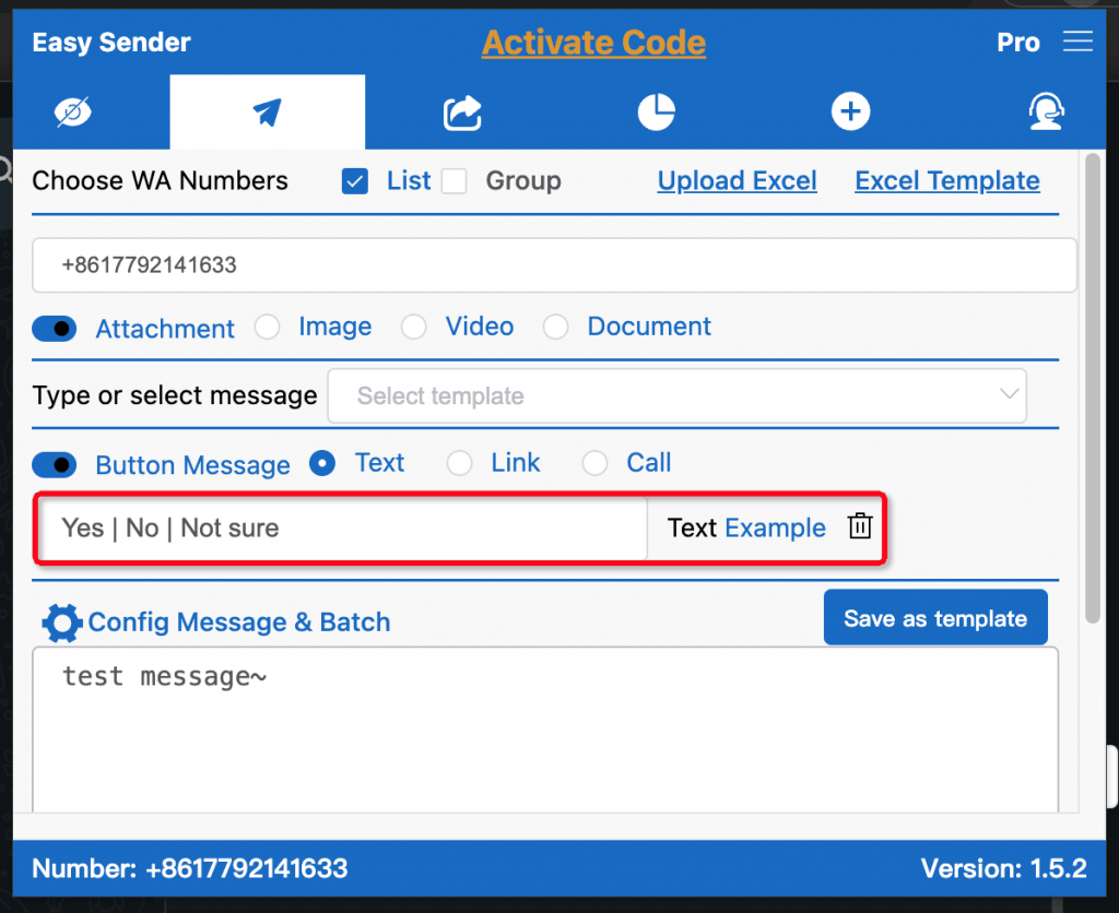 Text option and Text Example button