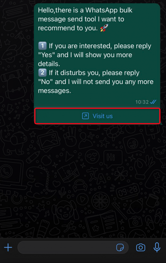 WhatsApp message with Example Link button