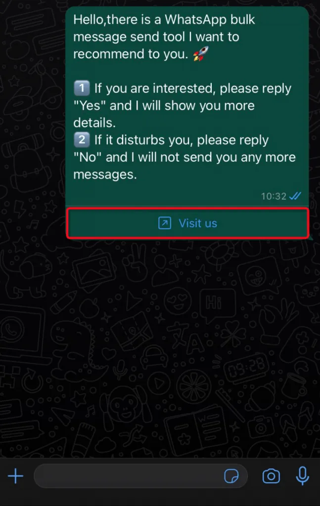 WhatsApp message with Example Link button
